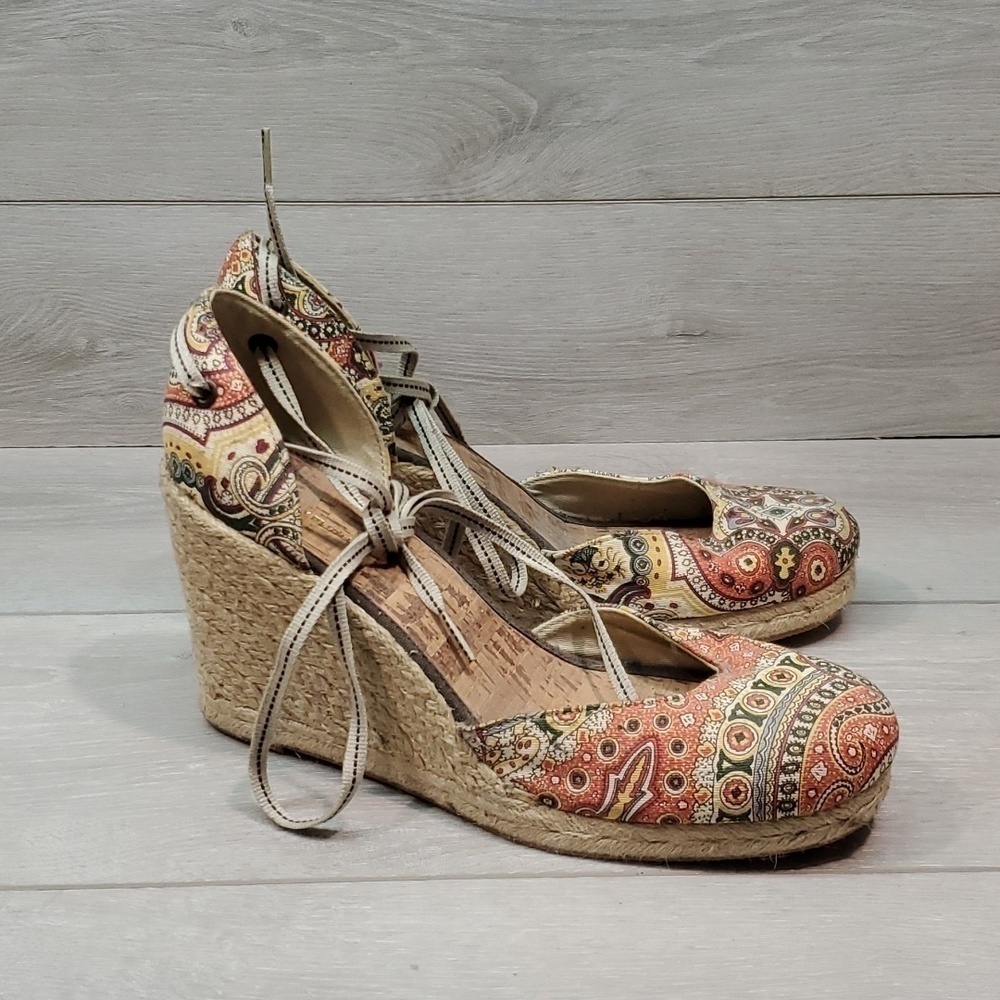NEW Tommy HilfigerMorrocan Paisley Print FW Espadrille Wedge Sandals Shoes 11M